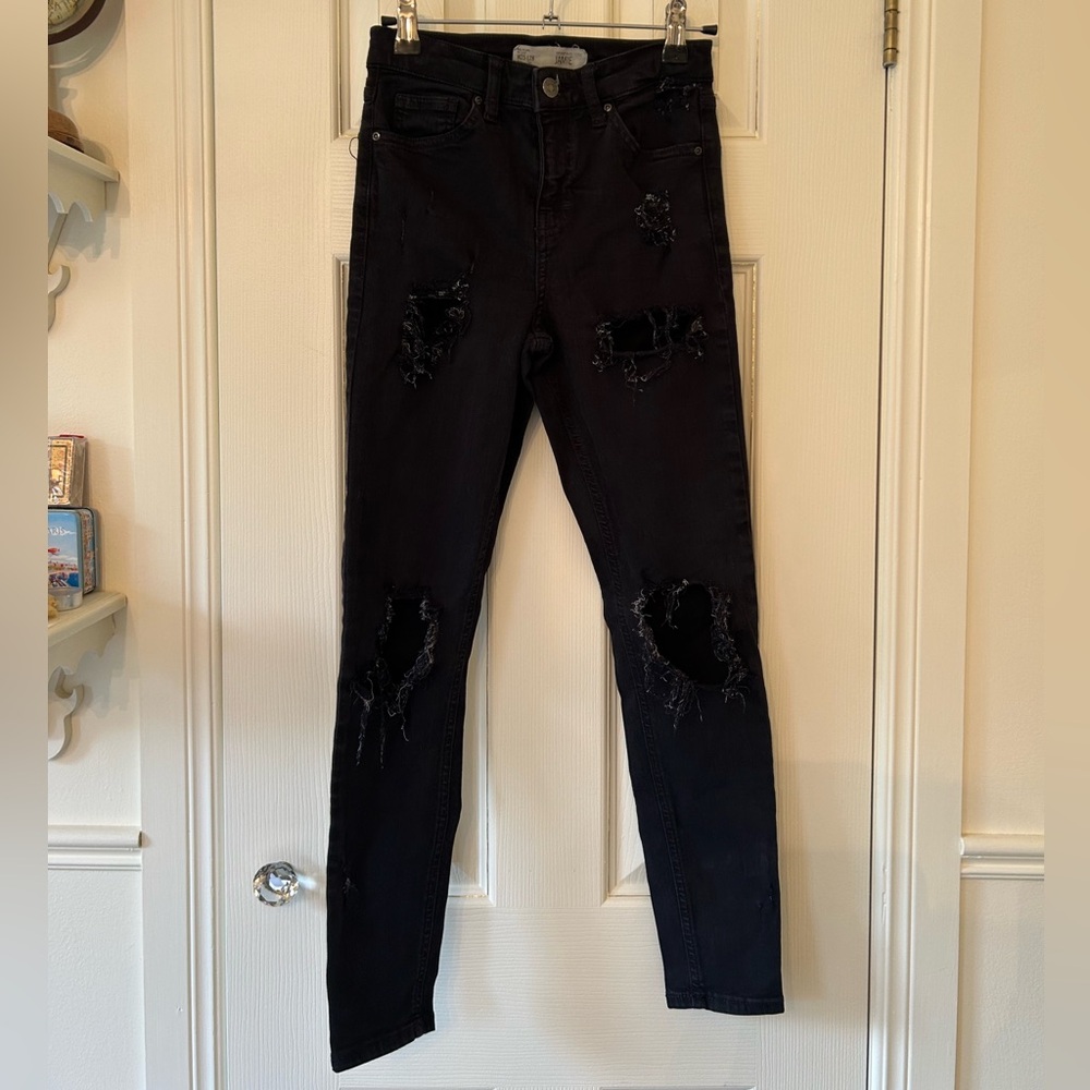 Topshop MOTO Jaime Distressed Black Skinny Jeans - Petite